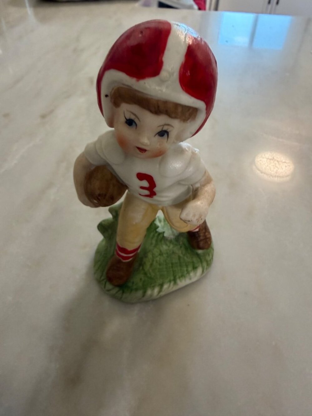 Vintage Frankel Ceramic Football Player Figurine With Red Helmet & Number 3 Jers